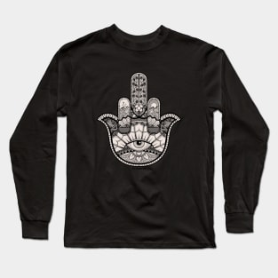 Middle Finger Ornate Hamsa Hand Long Sleeve T-Shirt